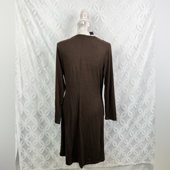 Talbots Petite Surplice Faux Wrap Brown Jersey Dress Size 12 NWT $149 - Picture 3 of 7